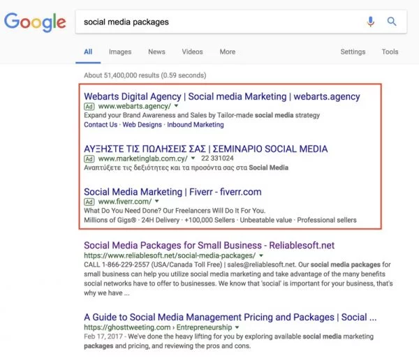 paid ads above google results